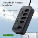 Filtro de Linha com Extensão e Entradas USB – 10A, 100–220V | Tomada com Proteção e Plugue Padrão Brasileiro