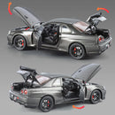 Modelo de Carro 1:24 Nissan GTR R34 Skyline – Fibra de Carbono, Liga de Metal, Miniatura Decorativa