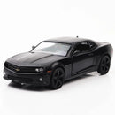 Miniatura Chevrolet Camaro 1:36 – Carro de Liga Metálica com Portas Abertas e Sistema Pull Back, Colecionável e Presente