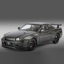 Modelo de Carro 1:24 Nissan GTR R34 Skyline – Fibra de Carbono, Liga de Metal, Miniatura Decorativa