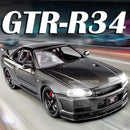 Carro Modelo 1:24 Nissan GTR R34 – Diecast com Som, Luz e Portas Abríveis