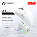 Mouse Gamer Attack Shark X11 Sem Fio – 3 Modos de Conexão (2.4GHz, Bluetooth, Cabo) | 22.000 DPI, Sensor PAW3311, RGB e Base de Carregamento Magnética