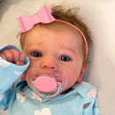 Boneca Reborn Realista 46cm – Modelo Felicia com Olhos Azuis Abertos, Cabelos Implantados à Mão, Pintura 3D e Veias Visíveis