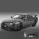 Modelo de Carro 1:24 Nissan GTR R34 Skyline – Fibra de Carbono, Liga de Metal, Miniatura Decorativa