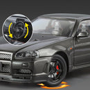 Modelo de Carro 1:24 Nissan GTR R34 Skyline – Fibra de Carbono, Liga de Metal, Miniatura Decorativa
