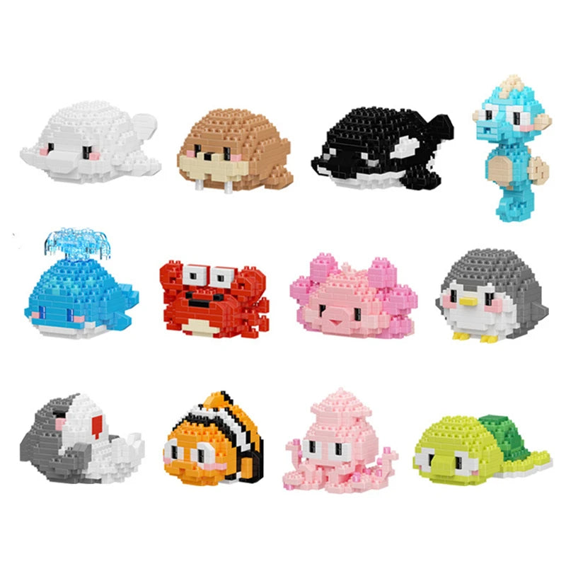 Blocos de Montar Mini Animais do Mundo Marinho – Brinquedo Educativo Criativo Compatível com LEGO®