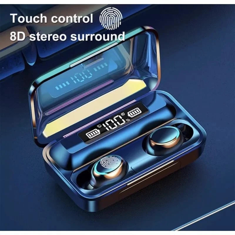 Fone de Ouvido Sem Fio F9-5 – Display LED, Estojo Power Bank, Áudio Premium Estéreo, Bluetooth