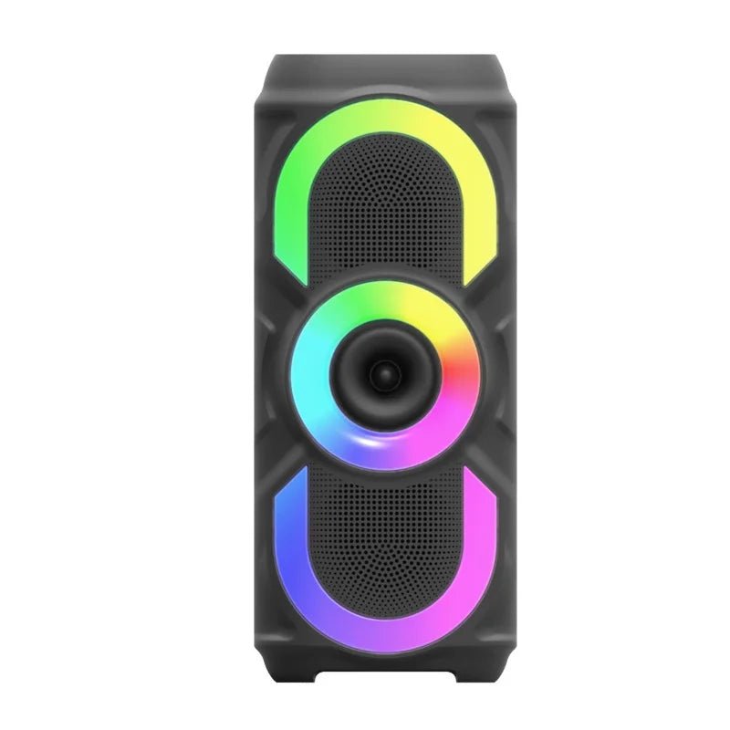 Caixa de Som Bluetooth Portátil 50W com Luz RGB, Estéreo Potente, TWS, USB, FM e Entrada Auxiliar – Som Imersivo e Bateria Durável
