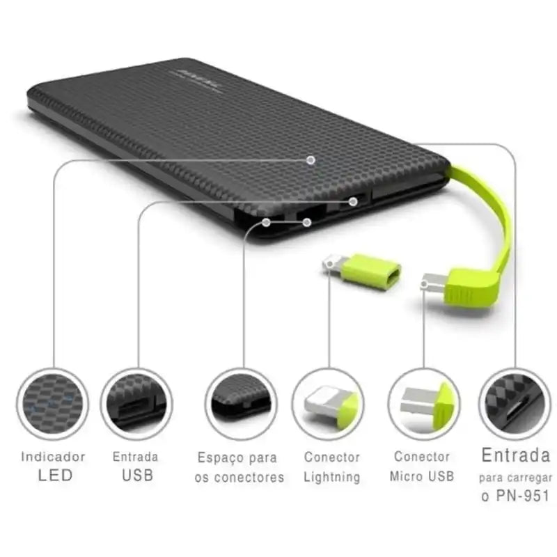 Power Bank Portátil Pineng 10.000mAh – Compatível com V8 e Lightning, Alta Performance e Carregamento Rápido