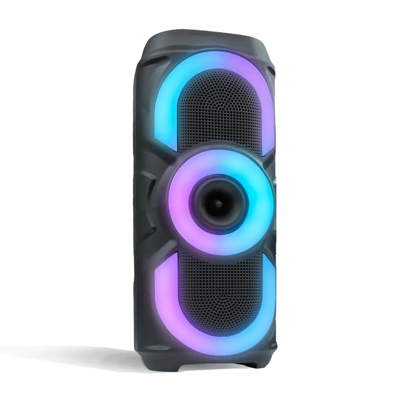 Caixa de Som Bluetooth Portátil 50W com Luz RGB, Estéreo Potente, TWS, USB, FM e Entrada Auxiliar – Som Imersivo e Bateria Durável
