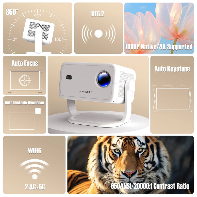 Projetor Portátil Magcubic L018 4K – Full HD 1080p Nativo, Auto Foco, Keystone 360°, Android 11, Bluetooth 5.2 e Wi-Fi 6