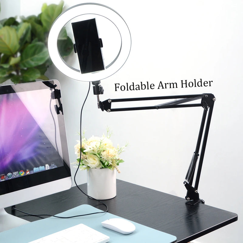 Ring Light LED com Tripé e Suporte para Celular – Iluminação Profissional para Fotos, Vídeos, Lives e Maquiagem