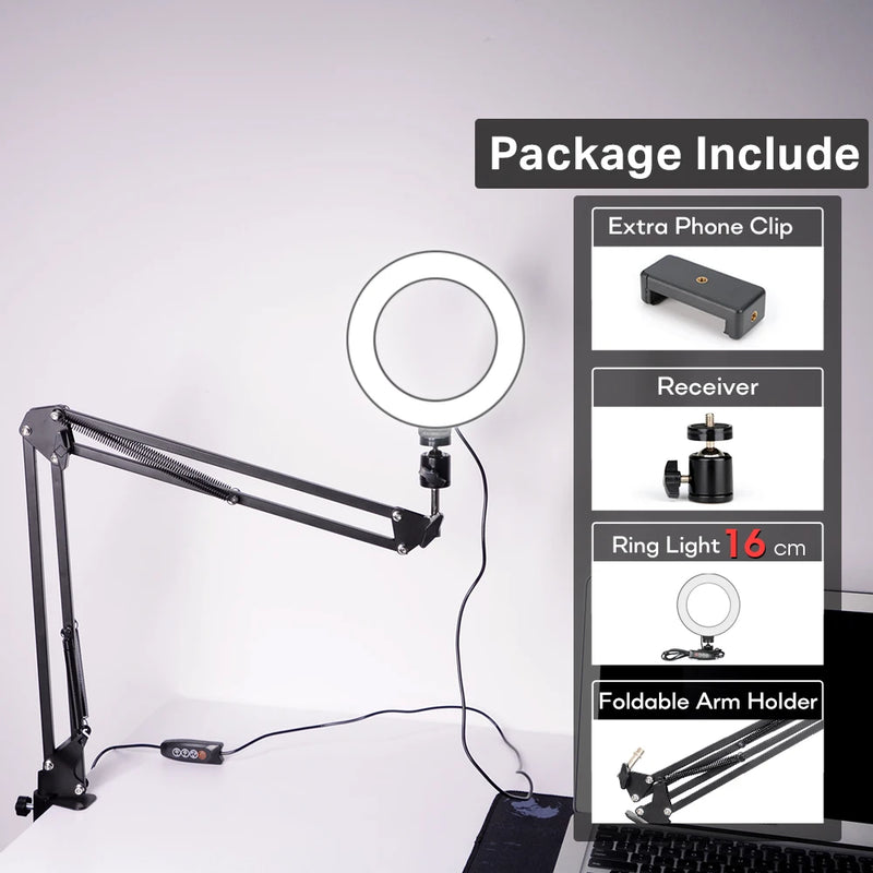 Ring Light LED com Tripé e Suporte para Celular – Iluminação Profissional para Fotos, Vídeos, Lives e Maquiagem