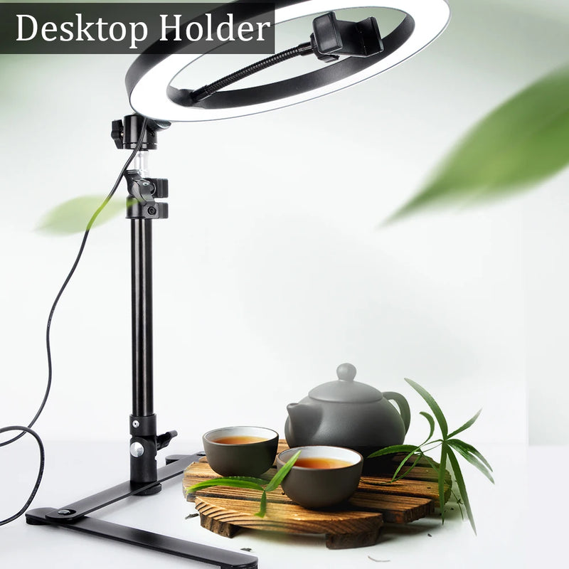 Ring Light LED com Tripé e Suporte para Celular – Iluminação Profissional para Fotos, Vídeos, Lives e Maquiagem