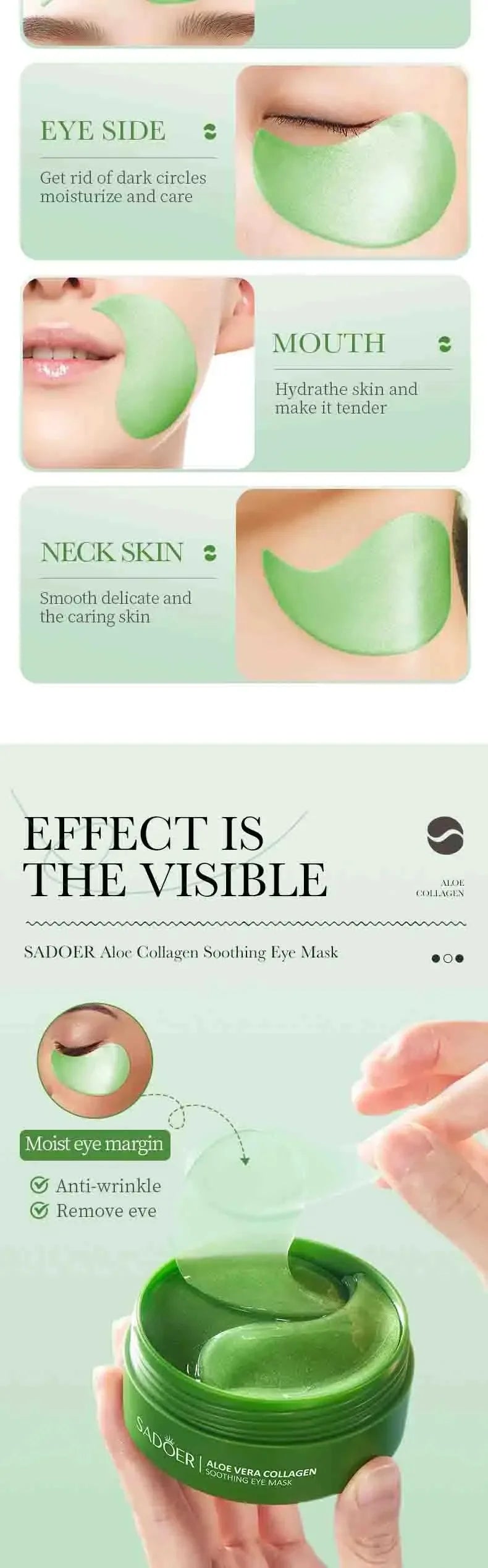 60 Unidades de Máscara para Olhos com Colágeno e Aloe Vera – Antiolheiras, Redução de Bolsas, Hidratação e Antirrugas