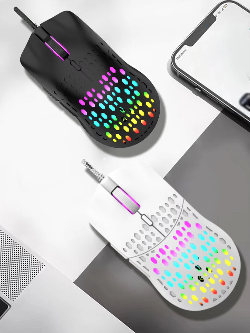 Mouse Gamer Sem Fio – Iluminação Colorida, DPI Ajustável, Design Honeycomb Moderno e Leve