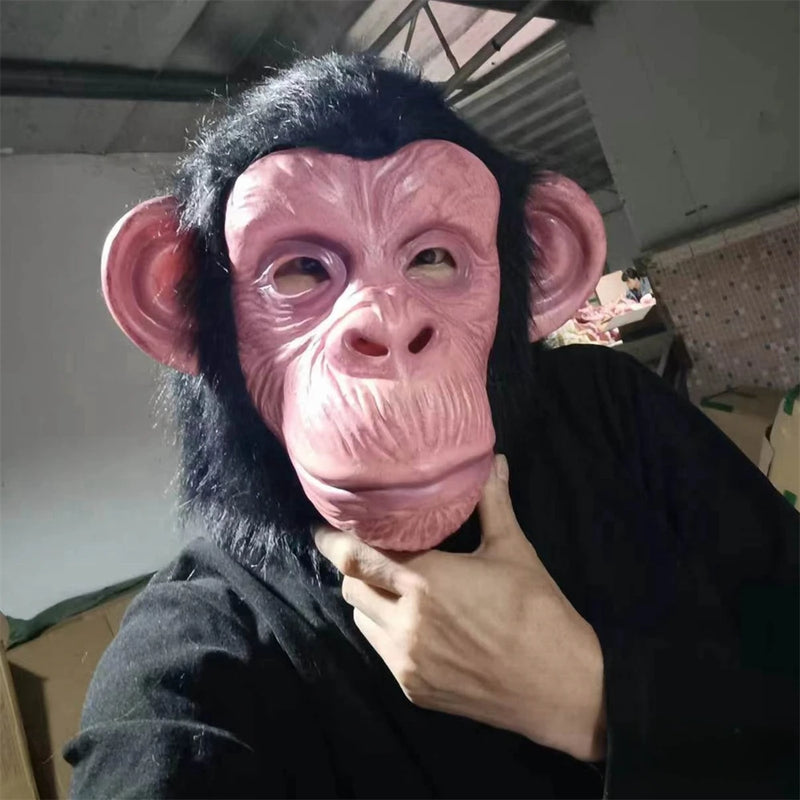 Máscara Deluxe de Chimpanzé com Cabelo – Máscara de Látex para Halloween e Cosplay