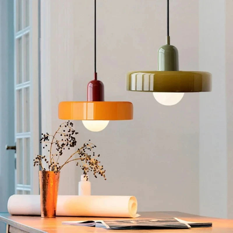 Lustre Estilo Bauhaus em Vidro Nórdico – Iluminação Retrô Elegante para Sala de Jantar, Sala de Estar, Quarto, Bar e Cafeteria