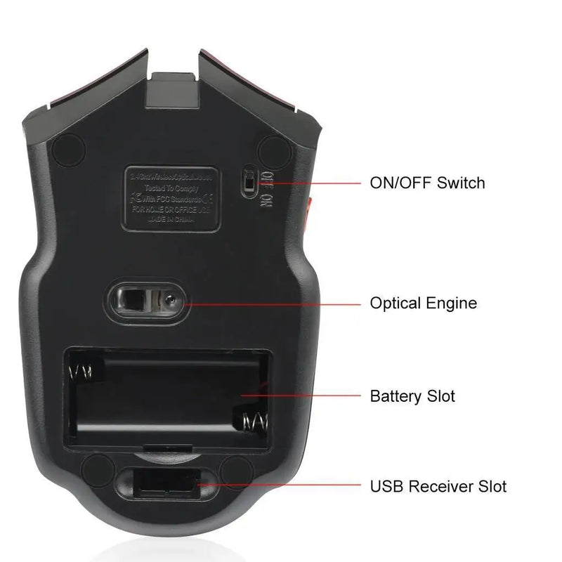 Mouse Gamer Sem Fio 2.4G com 1600DPI – 6 Botões e Receptor USB para PC e Notebook