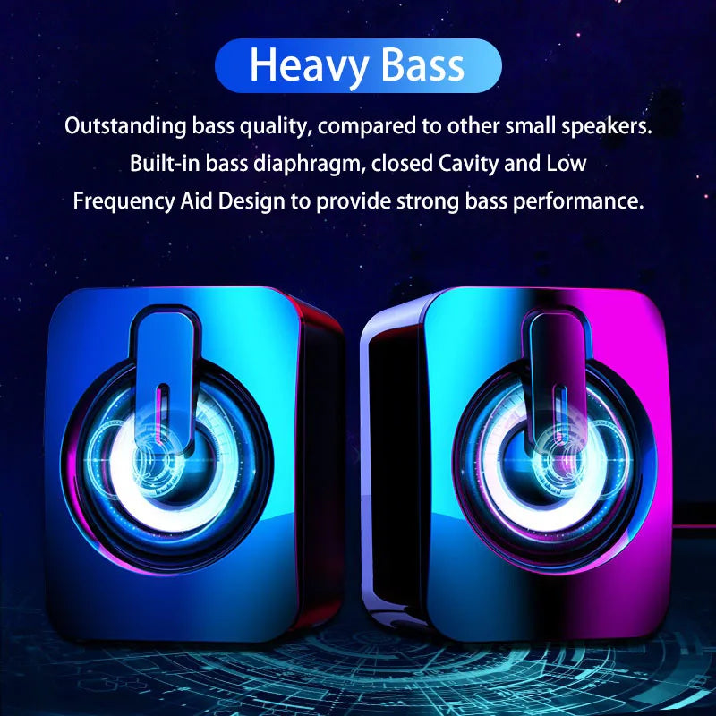 Caixa de Som USB para Computador – Alto-Falante HIFI Estéreo com Microfone e LED