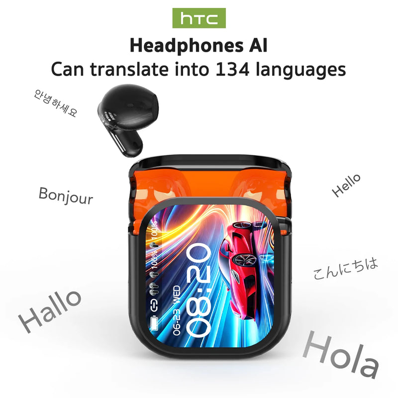 HTC NE20 Fones Bluetooth V6.0 – AI Tradutor, Touch Screen LCD, Wireless, Som Estéreo HD, Uso Esportivo e Longa Duração