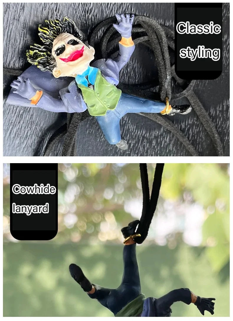 Pingente de Resina Coringa para Carro – Enfeite Criativo Retrovisor com Cordão de Couro – Presente Divertido 2024