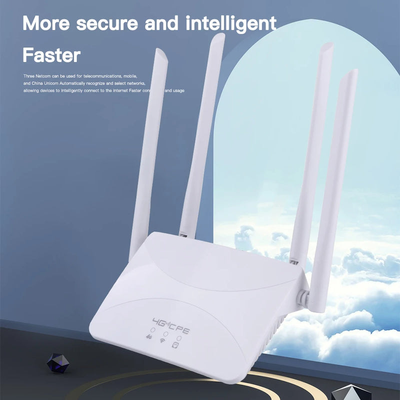 Roteador 4G LTE Wi-Fi 150Mbps com 4 Antenas Externas — Sinal Potente, Conexão Estável e Suporte a Chip SIM