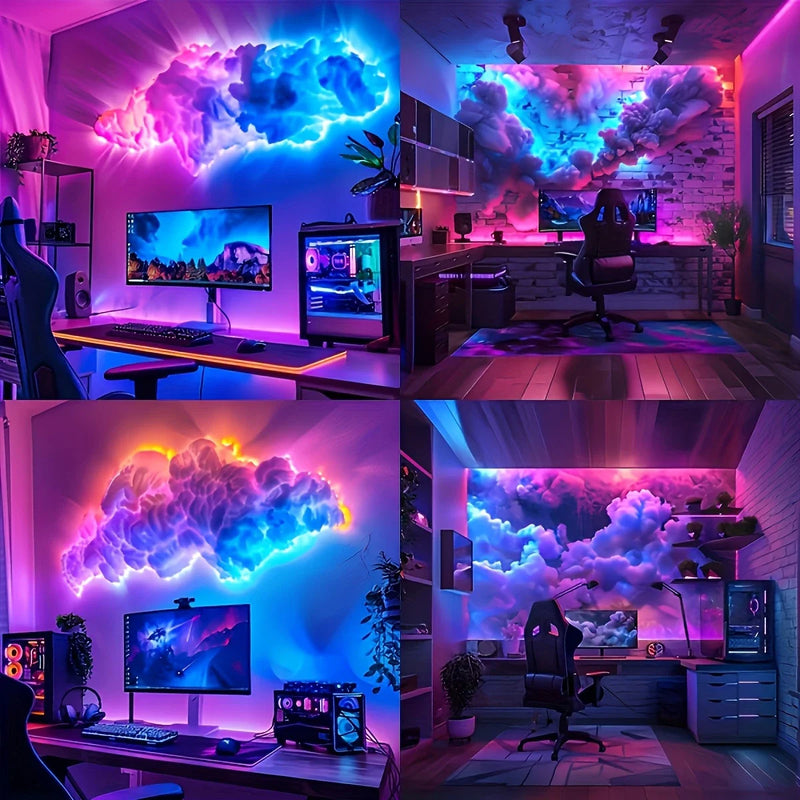 Luminária Inteligente Nuvem 35,43" – Efeitos de Trovão e Música, Ideal para Quarto, Jogos e Decoração Interna
