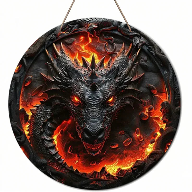 2 Peças de Arte de Parede 2D – Dragão Negro e Chamas (8 Polegadas)