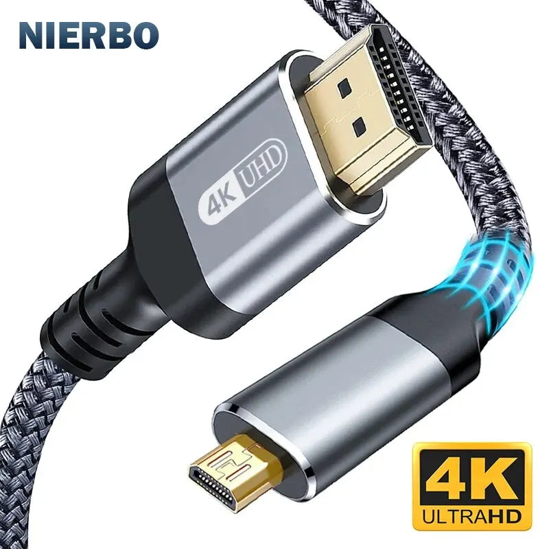 Cabo NIERO Micro HDMI para HDMI Macho a Macho – Braided 2.0, 4K@60Hz / 2K@165Hz, 18Gbps