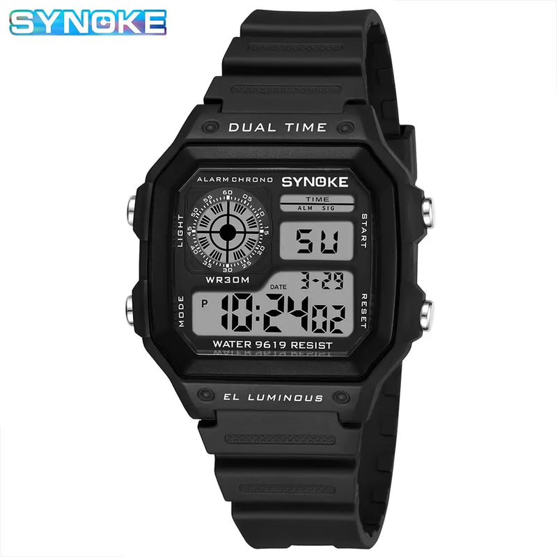 Relógio Masculino Digital Militar SYNOKE – Esportivo, Cronômetro, à Prova d’Água e com Iluminação Noturna