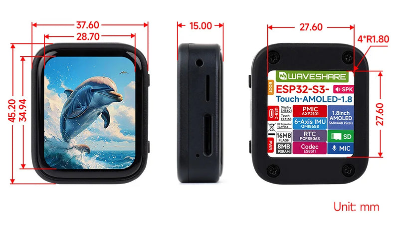 Waveshare ESP32-S3 com Display AMOLED 1.8" Touch – Placa de Desenvolvimento XiaoZhi AI
