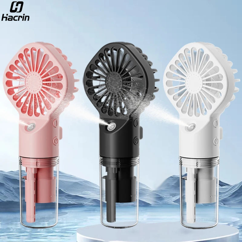 Ventilador Portátil com Umidificador – Mini Ventilador USB Recarregável com Névoa de Água | Ideal para Viagens, Trabalho e Uso Pessoal