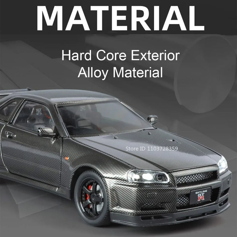 Carro Modelo 1:24 Nissan GTR R34 – Diecast com Som, Luz e Portas Abríveis