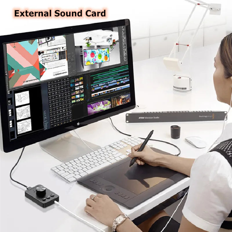 Placa de Som Externa USB com Bluetooth – 3 Modos, Controle de Volume, Adaptador de Áudio para PC e Notebook