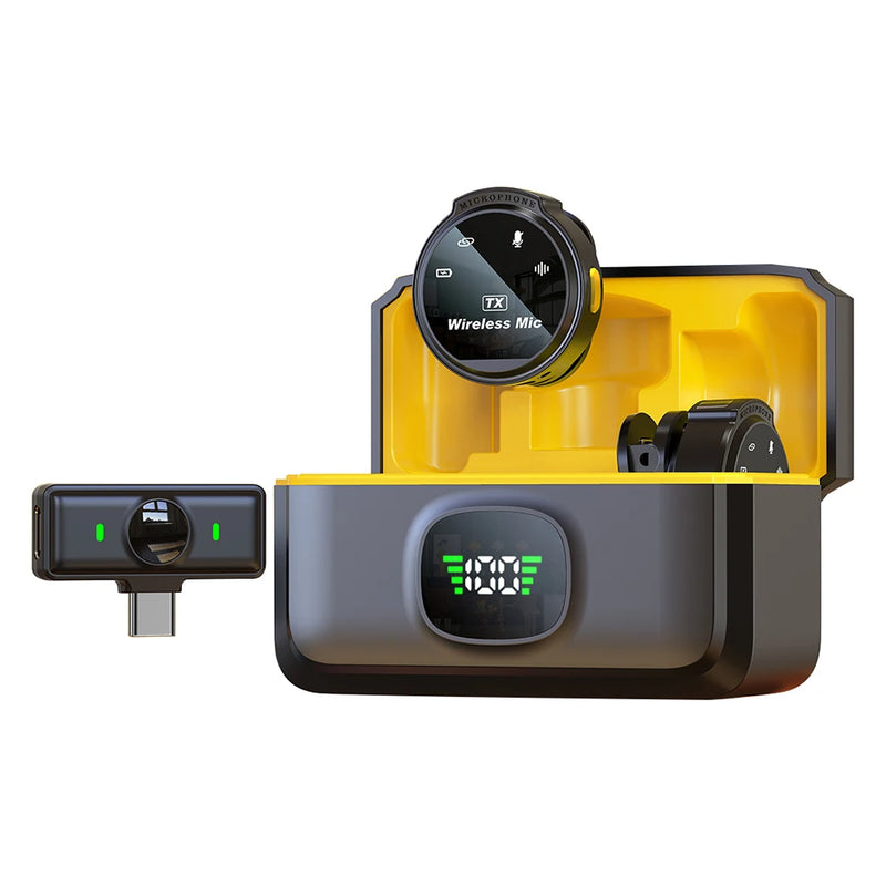 Microfone de Lapela Sem Fio com Cancelamento de Ruído – Compatível com USB-C e iOS, Alcance de até 50m para Celulares, Câmeras e PCs