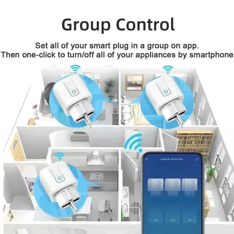 Tomada Inteligente Tuya WiFi EU 16A/20A com Monitoramento de Energia – Controle Remoto via App, Timer e Voz (Alexa/Google Home)
