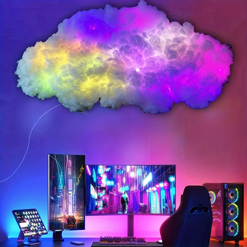 Luminária Inteligente Nuvem 35,43" – Efeitos de Trovão e Música, Ideal para Quarto, Jogos e Decoração Interna