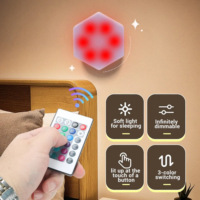 Painel LED Hexagonal Touch – Kit 3/6pcs | Luminária Modular de Parede Sensível ao Toque, Luz Noturna Decorativa