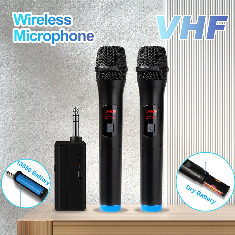 Microfone Sem Fio VHF 2 Canais – Profissional para Karaokê, Shows e Igreja