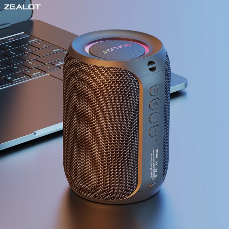 Caixa de Som Bluetooth Zealot S32PRO – Potente, À Prova d’Água, Grave Reforçado, Luzes LED, Portátil para Uso Externo