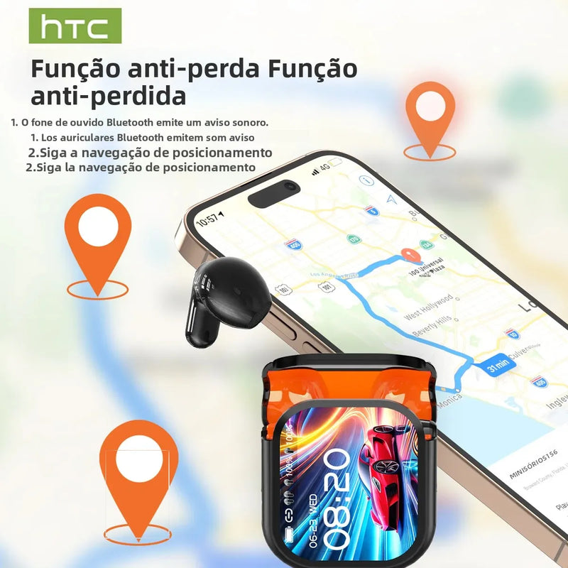 HTC NE20 Fones Bluetooth V6.0 – AI Tradutor, Touch Screen LCD, Wireless, Som Estéreo HD, Uso Esportivo e Longa Duração