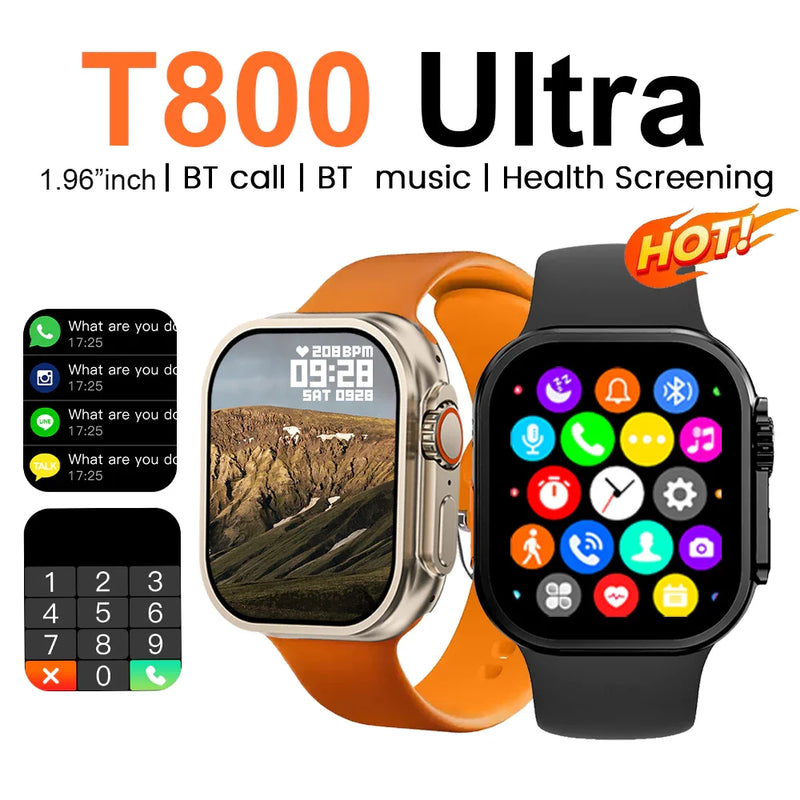 Smartwatch T800 Ultra 49mm – Tela AMOLED, NFC, Bússola, À Prova d’Água, Relógio Inteligente Masculino Série 8 IWO Ultra 9