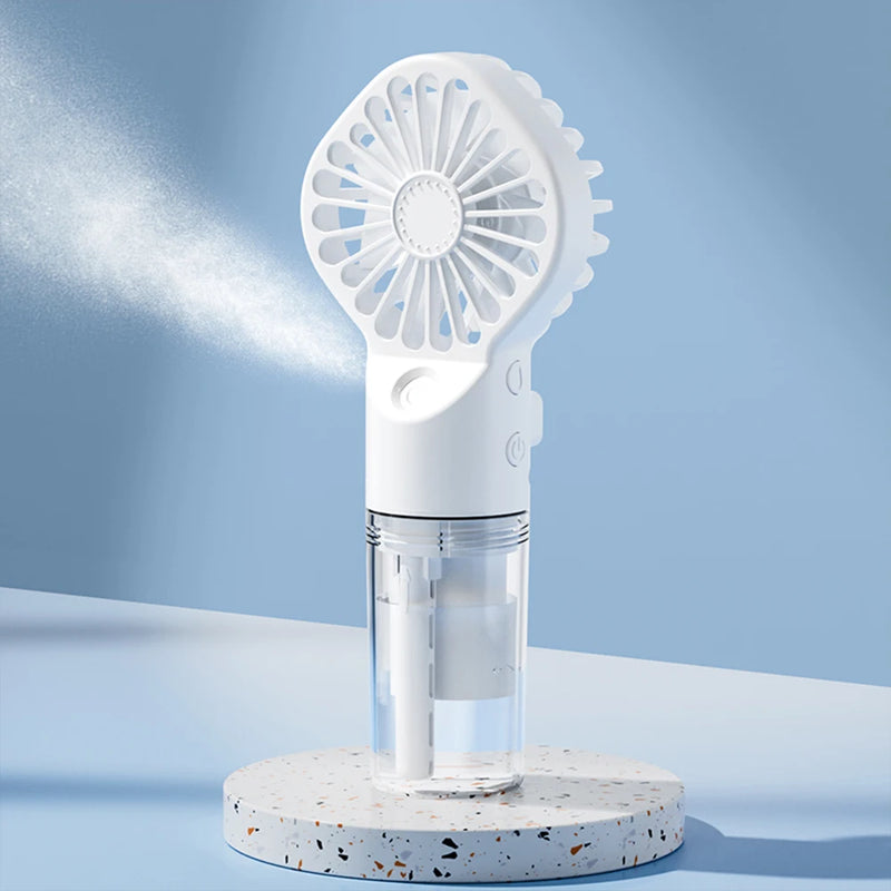 Ventilador Portátil com Umidificador – Mini Ventilador USB Recarregável com Névoa de Água | Ideal para Viagens, Trabalho e Uso Pessoal