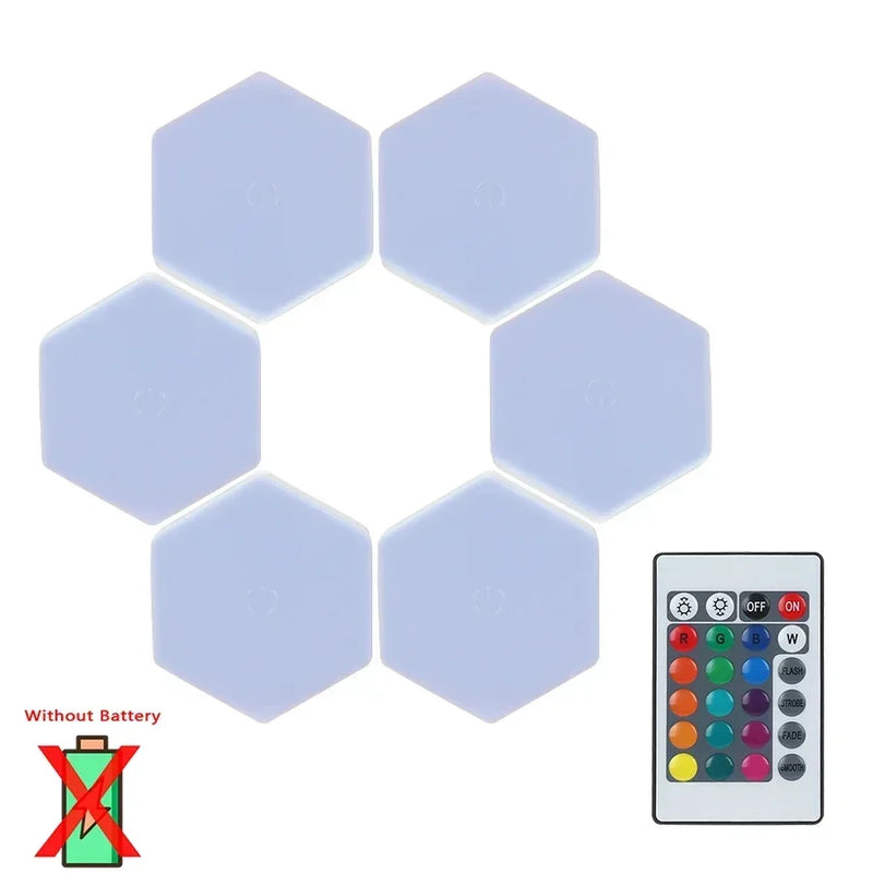 Painel LED Hexagonal Touch – Kit 3/6pcs | Luminária Modular de Parede Sensível ao Toque, Luz Noturna Decorativa