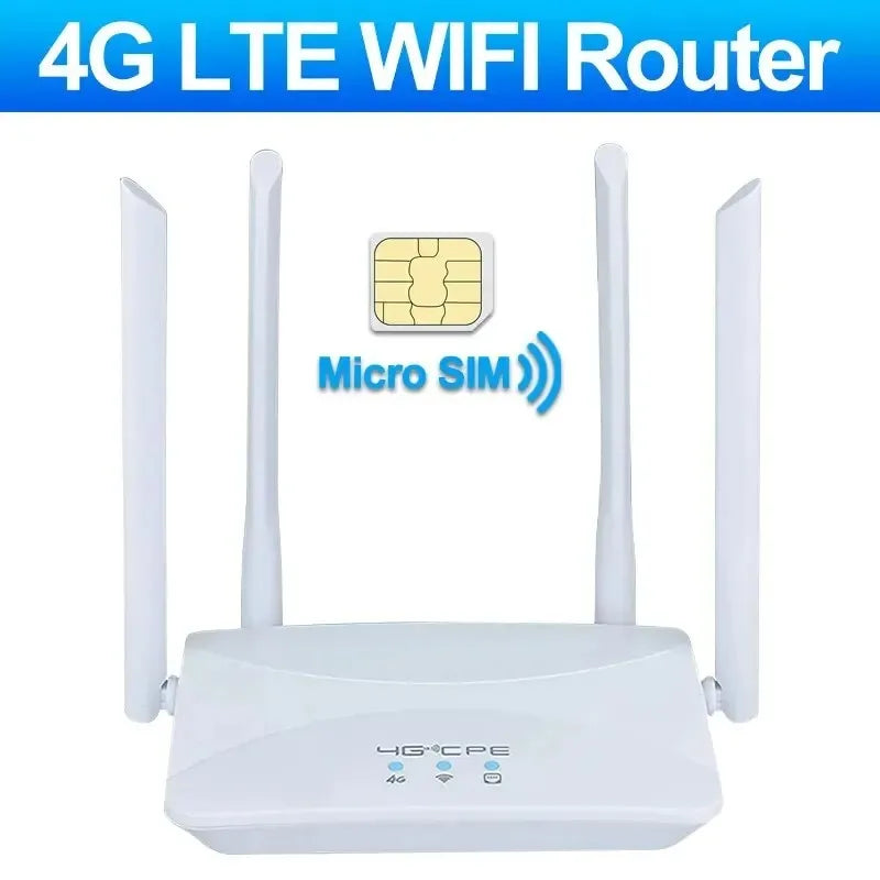 Roteador 4G LTE Wi-Fi 150Mbps com 4 Antenas Externas — Sinal Potente, Conexão Estável e Suporte a Chip SIM