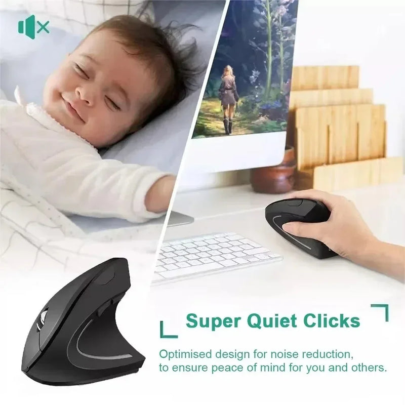 Mouse Vertical Ergonômico Sem Fio 2.4GHz – Conforto Avançado, 6 Botões e DPI Ajustável para Notebook e PC