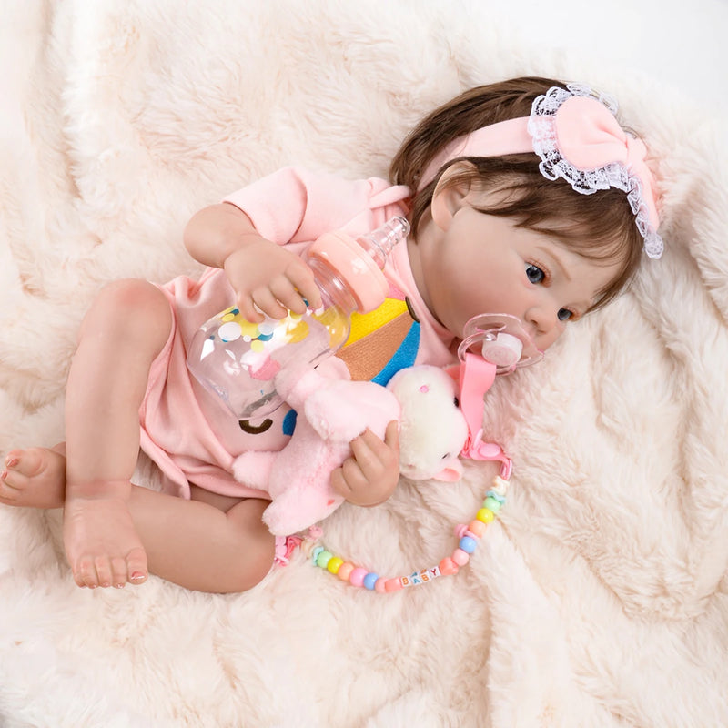 Boneca Reborn Realista 48cm – Olhos Azuis, Corpo de Silicone que Pode Ir ao Banho | Envio Rápido do Brasil