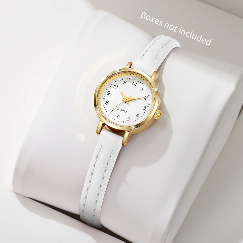 Relógio Feminino Elegante – Mostrador Romano Pequeno, Pulseira de Couro, Estilo Clássico e Sofisticado