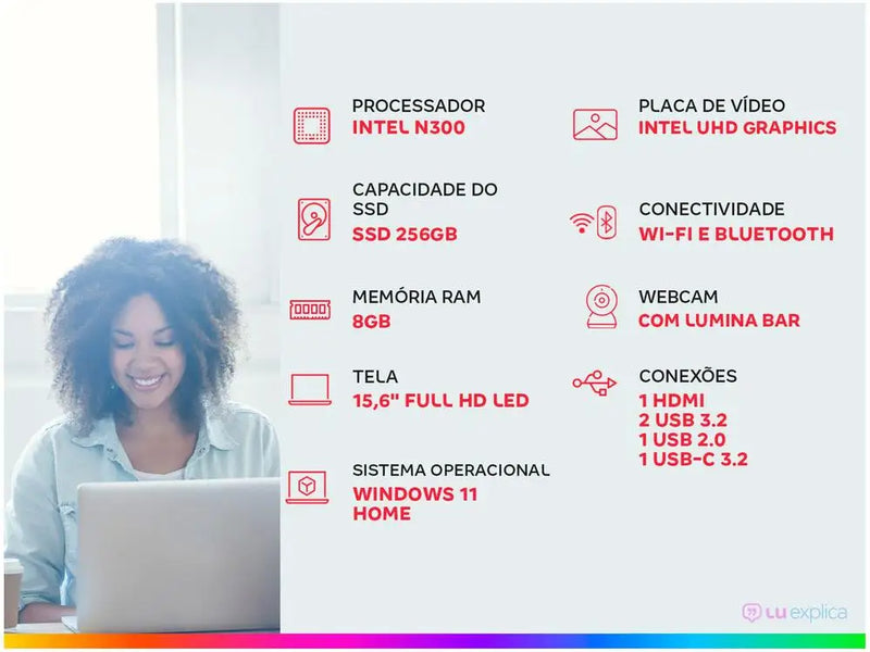 Notebook Positivo Vision I15 – Intel i3 N300, SSD 256GB, Tela 15,6" Full HD, Windows 11 – Modelo 3002877